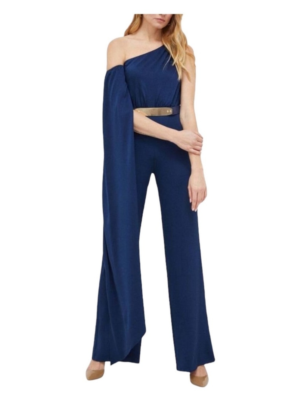 New Guess by Marciano Navy One-Shoulder Wide-Leg Jumpsuit SZ 2